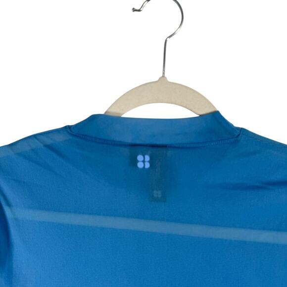 Sweaty Betty Sheer Mesh Long Sleeve Blue Shirt Gym Yoga Active Womens Medium - Picture 7 of 7